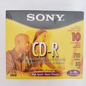 NEW!! (10) Pack Sony High Speed CD-R 700 MB 80-min 1x-48x Speed Slim Jewel Case